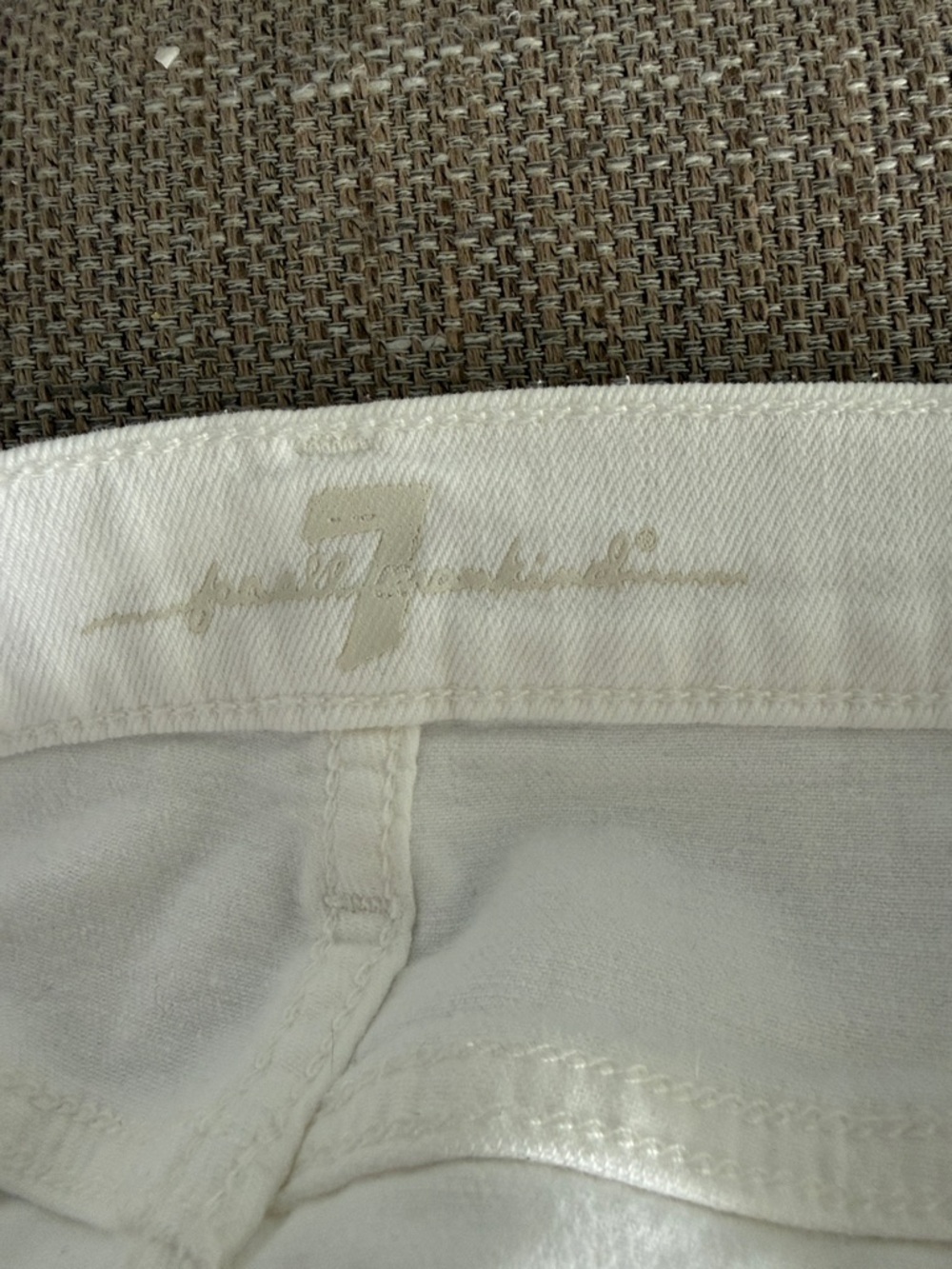 7 For All Mankind White Frayed Hem Denim Shorts with Gold Hardware - Picture 6 of 9